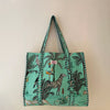 Aqua Jungle Cotton Quilted Large Tote