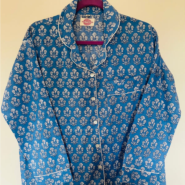 Azure Blue Sprig Cotton Pyjama Set – Size Medium