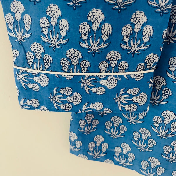 Azure Blue Sprig Cotton Pyjama Set – Size Extra Large