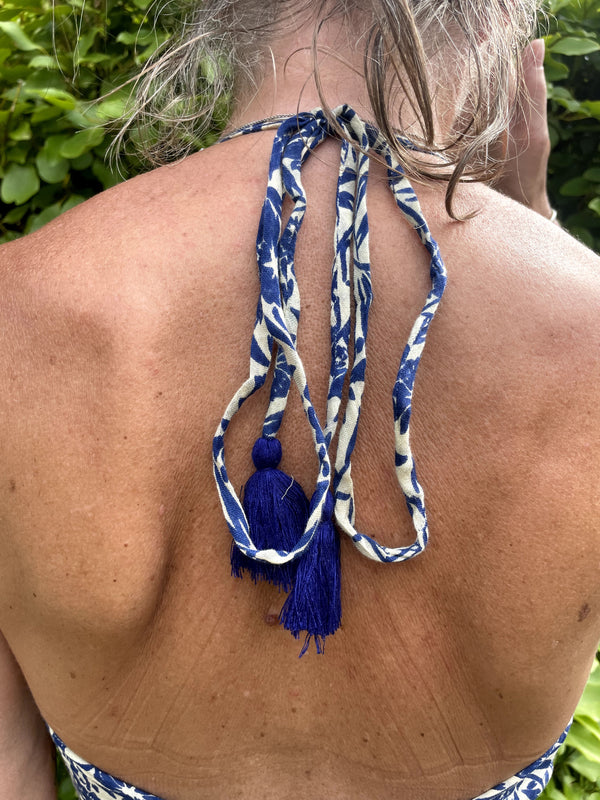 Blue flower Cotton Print Halter Bralette