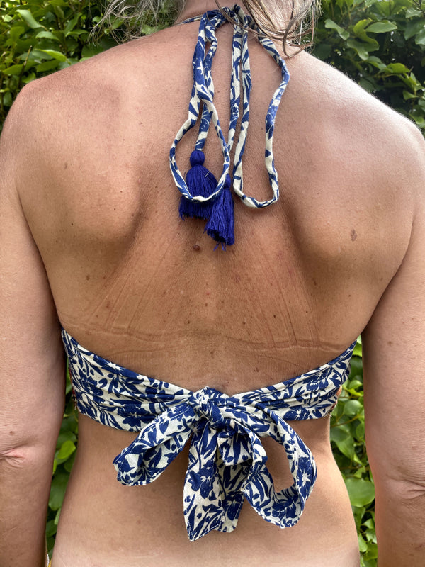 Blue flower Cotton Print Halter Bralette