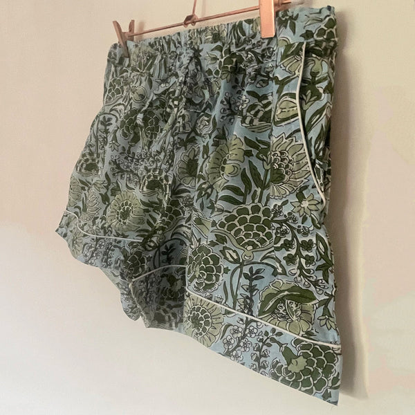 Blue/green Floral Shortie Pyjama Set – Size Small