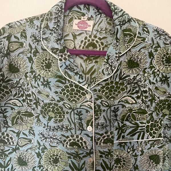 Blue/green Floral Shortie Pyjama Set – Size Large