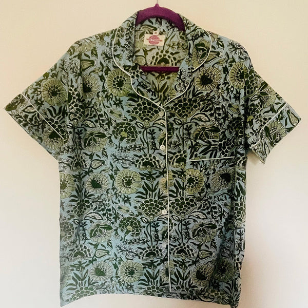 Blue/green Floral Shortie Pyjama Set – Size Large