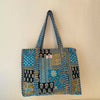 Blue Patchwork Cotton Quilted Large Zip Tote