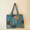 Blue Patchwork Cotton Quilted Large Zip Tote