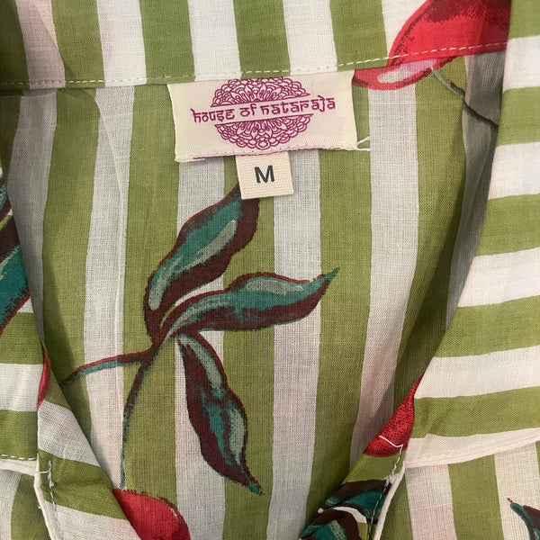Cherries On Olive Stripe Shortie Pyjama Set – Size Extra Large