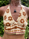 Ecru/brown tie dye Cotton Print Halter Bralette