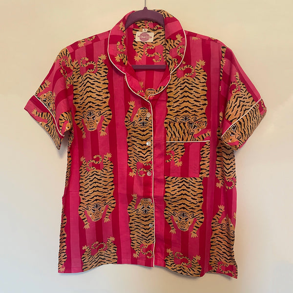 Fuchsia/pink Tiger Stripe Shortie Pyjama Set – Size Medium