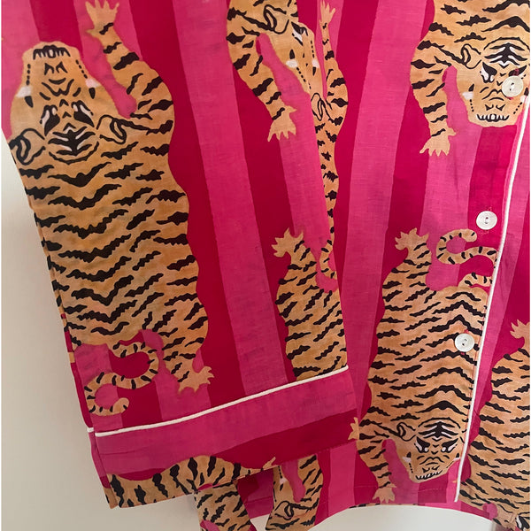Fuchsia/pink Tiger Stripe Cotton Pyjama Set – Size Large