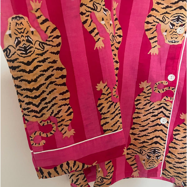 Fuchsia/pink Tiger Stripe Cotton Pyjama Set – Size Extra Large