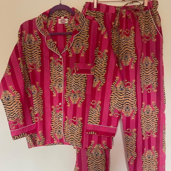 Fuchsia/pink Tiger Stripe Cotton Pyjama Set – Size Small