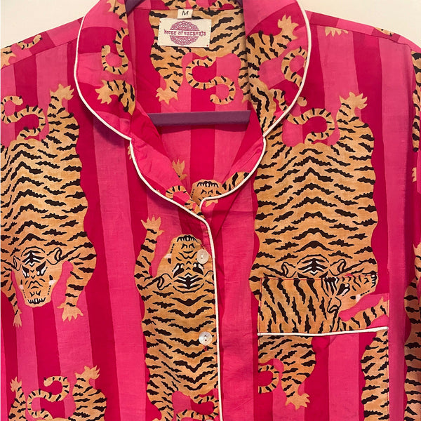 Fuchsia/pink Tiger Stripe Shortie Pyjama Set – Size Large