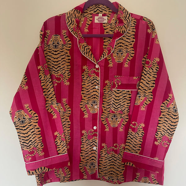 Fuchsia/pink Tiger Stripe Cotton Pyjama Set – Size Large