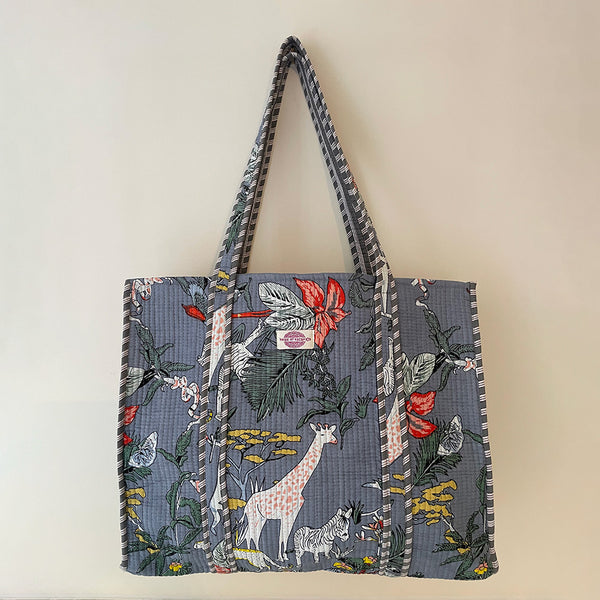 Grey Into The Wild Cotton Quilted Large Tote