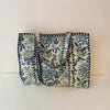 Grey/Blue Flowers Cotton Quilted Large Zip Tote