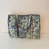 Grey/Blue Flowers Cotton Quilted Large Zip Tote