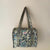 Cream/Aqua Flower Cotton Quilted Medium Zip Tote