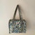 Cream/Aqua Flower Cotton Quilted Medium Zip Tote