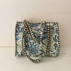 Cream/Aqua Flower Cotton Quilted Medium Zip Tote