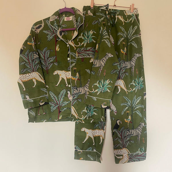 Olive Jungle Cotton Pyjama Set – Size Medium