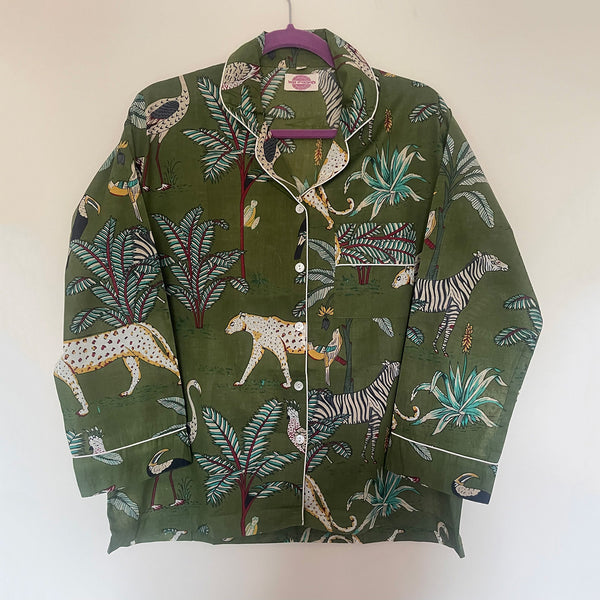 Olive Jungle Cotton Pyjama Set – Size Medium