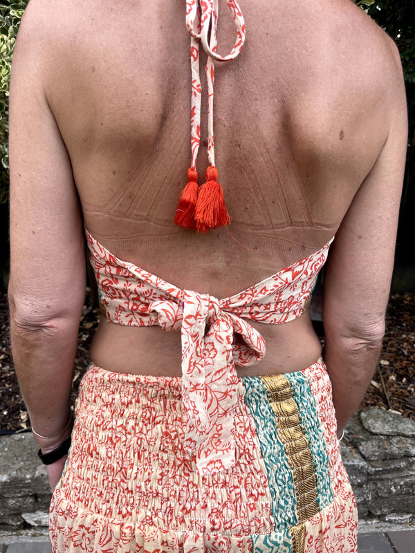 Orange Flower Cotton Print Halter Bralette