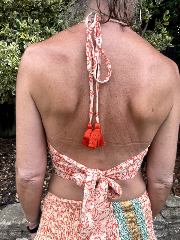 Orange Flower Cotton Print Halter Bralette