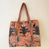 Pale Pink Jungle Cotton Quilted Large Zip Tote