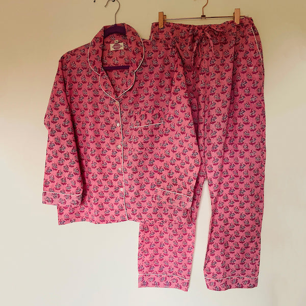 Pink Blossom Cotton Pyjama Set – Size Extra Large