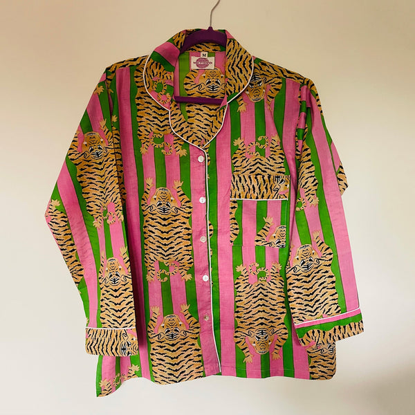 Pink/green Tiger Stripe Cotton Pyjama Set – Size Extra Large