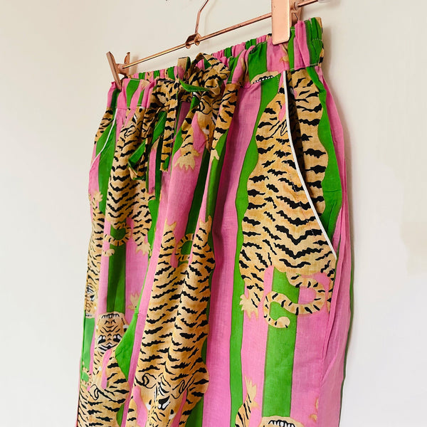 Pink/green Tiger Stripe Cotton Pyjama Set – Size Extra Large