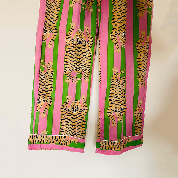 Pink/green Tiger Stripe Cotton Pyjama Set – Size Extra Large