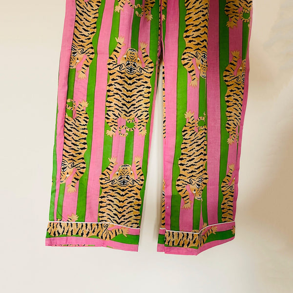 Pink/green Tiger Stripe Cotton Pyjama Set – Size Extra Large