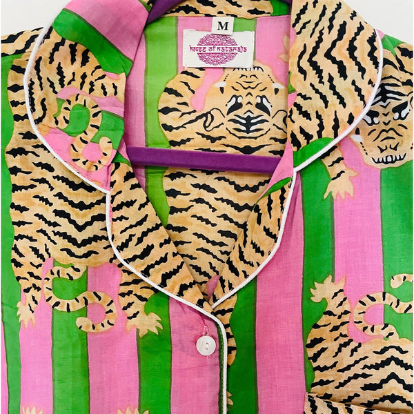 Pink/green Tiger Stripe Cotton Pyjama Set – Size Small
