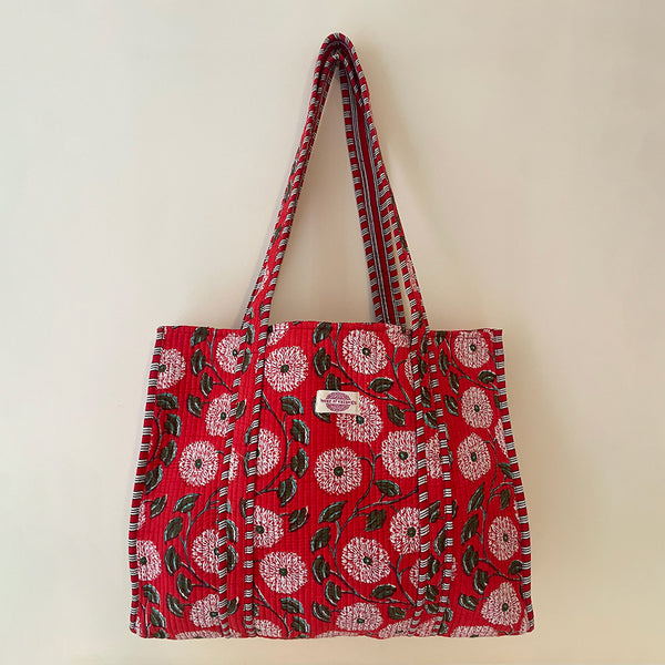 Red Marigold Cotton Quilted Large Tote