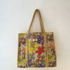 Purple Retro Flowers Cotton Quilted Large Tote
