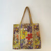 Purple Retro Flowers Cotton Quilted Large Tote