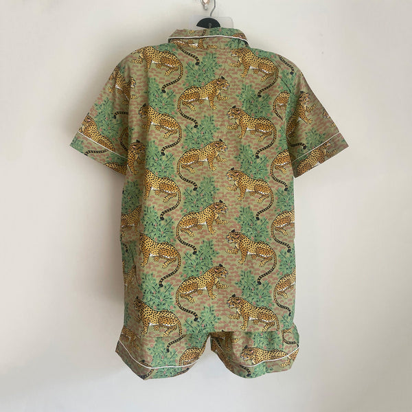 Sage Green Cheetah Shortie Pyjama Set – Size Extra Large