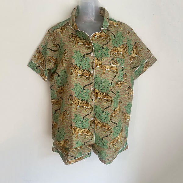 Sage Green Cheetah Shortie Pyjama Set – Size Medium