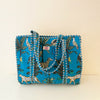 Turquoise Jungle Cotton Quilted Large Zip Tote