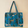 Turquoise Jungle Cotton Quilted Large Zip Tote