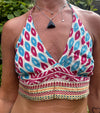 Turquoise Pink Disc Bralette Cotton Print Halter Bralette
