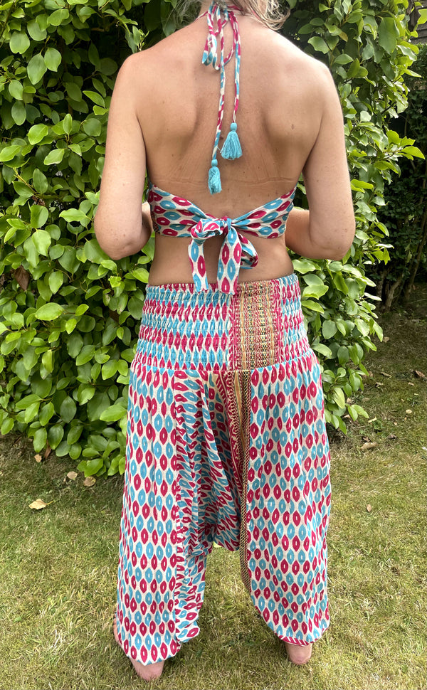 Turquoise Pink Cotton Print Harems