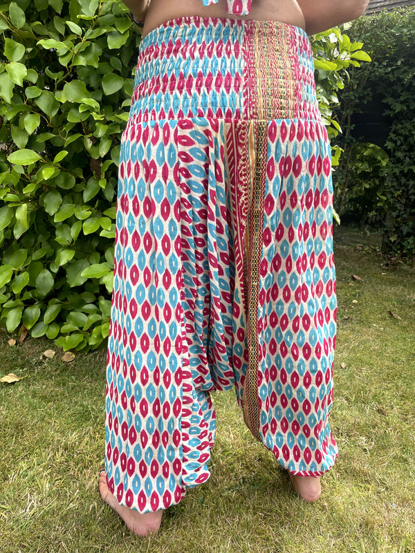 Turquoise Pink Cotton Print Harems