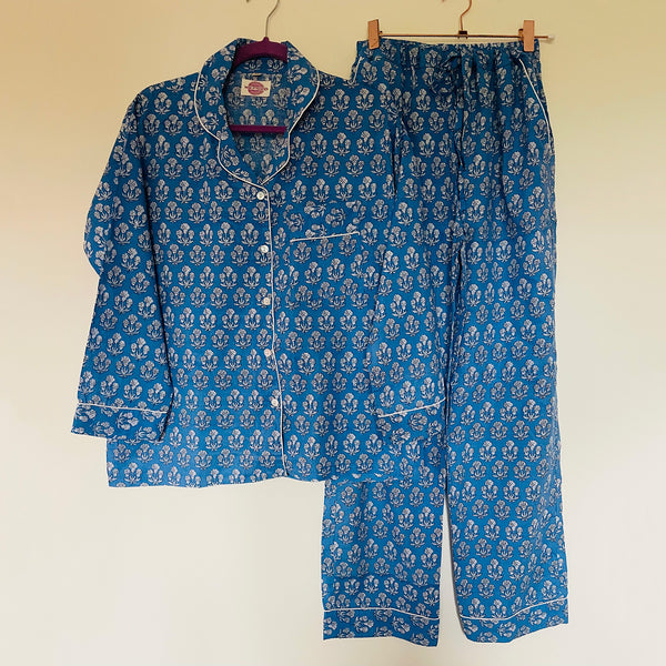 Azure Blue Sprig Cotton Pyjama Set – Size Large