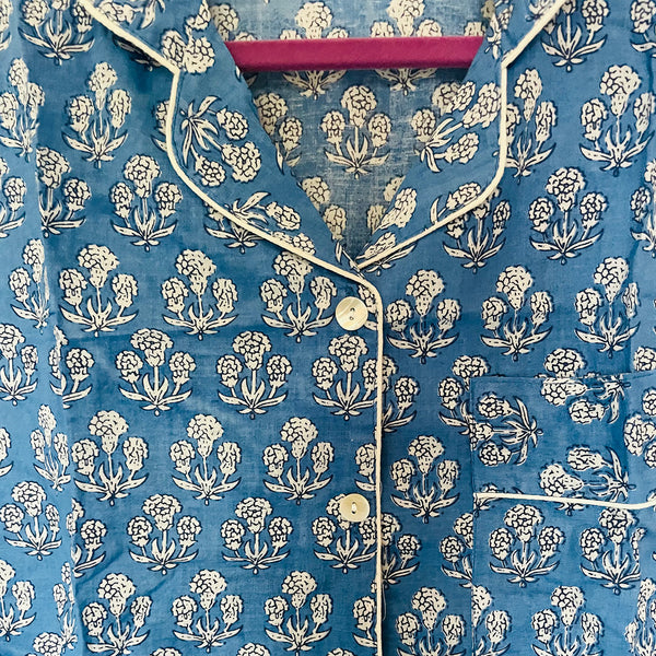 Azure Blue Sprig Cotton Pyjama Set – Size Large