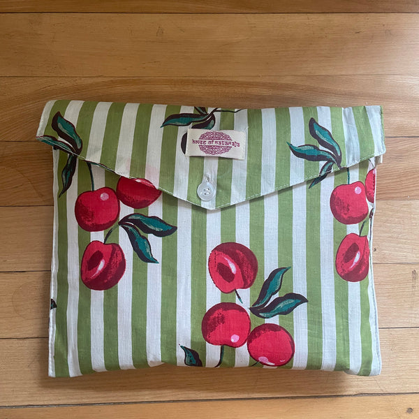 Cherries On Olive Stripe Shortie Pyjama Set – Size Extra Large