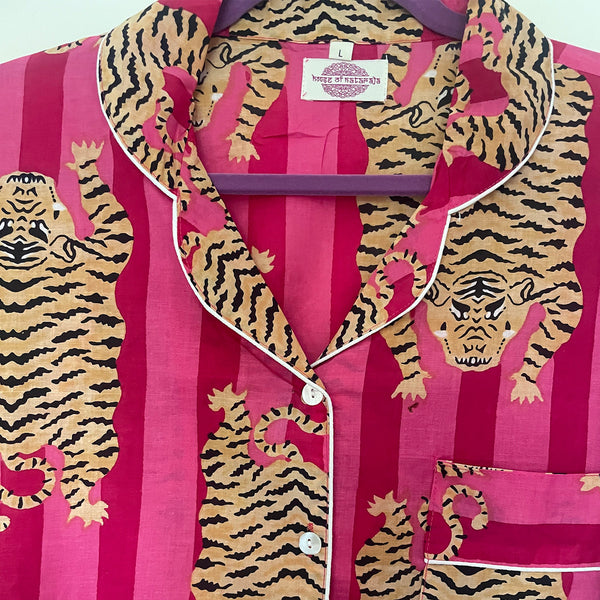 Fuchsia/pink Tiger Stripe Cotton Pyjama Set – Size Medium