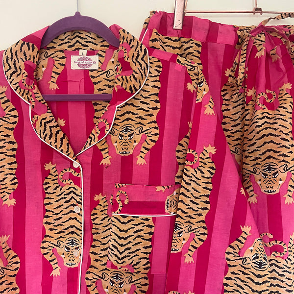 Fuchsia/pink Tiger Stripe Cotton Pyjama Set – Size Small